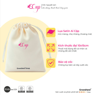 Combo 2 Cốc Nguyệt San, túi vải, cốc tiệt trùng GCup - Silicone y tế, đạt tiêu chuẩn kép ISO 13485 Quốc Tế và FDA Hoa Kỳ