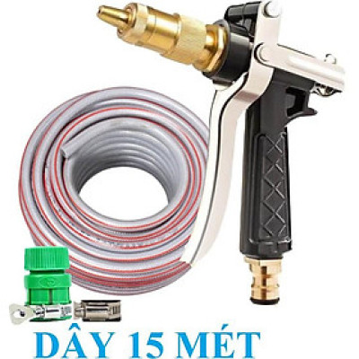 Vòi Xịt Rửa Xe️ Bộ dây vòi xịt nước rửa xe, tưới cây , tăng áp 3 lần, loại 15m 206236 đầu đồng.đai+ đai