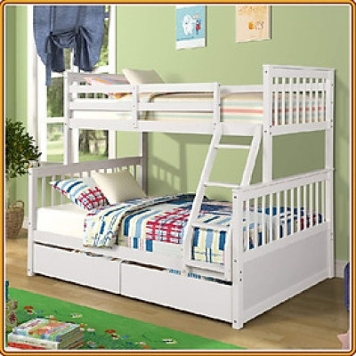 Giường 2 tầng Tundo màu trắng kèm 2 hộc kéo 1m/1m4