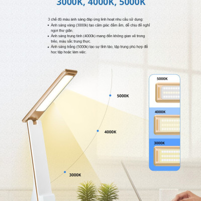 Đèn Bàn Sạc PANASONIC 5W HHGLT0339W88L – HHGLT0339B88L Siêu Nhỏ gọn, Nút cảm ứng thay đổi độ sáng, thay đổi 3 màu ánh sáng, Gập để bật tắt, không ánh sáng xanh bảo vệ mắt