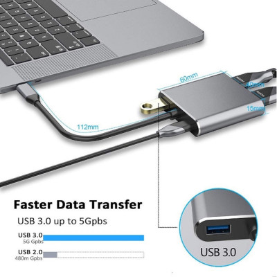 Cáp chuyển Đổi USB Type-c ra 4 cổng HDMI/ VGA/ USB và cổng sạc hỗ trợ chế độ Dex - UHV41160 Hàng Chính Hãng