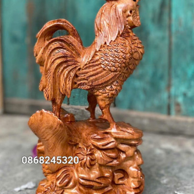 Tượng gia đình gà mẫu tử bằng gỗ hương đá kt cao 30×15×12cm 