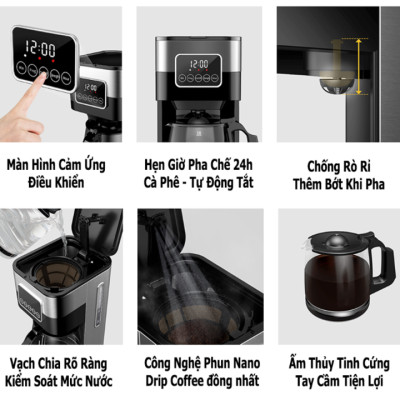 Máy pha cà phê tự động cao cấp Shardor CM1429TA-GS 1500ml - Hàng Nhập Khẩu