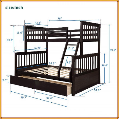 Giường 3 tầng Tundo màu nâu 1m/1m4