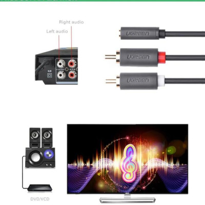 Ugreen UG10588AV102TK 1M màu Đen Cáp âm thanh 2 đầu Bông sen sang 3.5mm Âm - HÀNG CHÍNH HÃNG