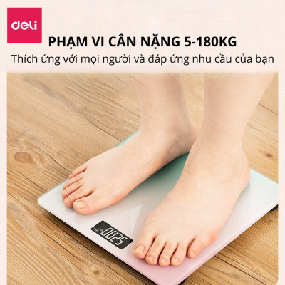 Cân Điện Tử Sức Khoẻ Thông Minh Mặt Vuông Kính Cường Lực Chịu Lực 180Kg Deli - Phù Hợp Gia Đình Trường Học -  Nhiều Màu Sắc - Hàng Chính Hãng - E86120
