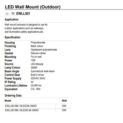 ĐÈN GẮN TƯỜNG NGOÀI TRỜI LUMAX#EWLL 501/BK-10LED/XMXD