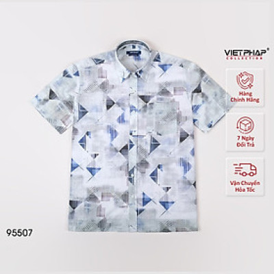 Áo Sơ Mi Nam Ngắn Tay VIỆT PHÁP Form Luxury Chất liệu  Bambo In Bông lịch lãm, sang trọng 95507