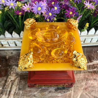 Bát vàng, Bát Tụ Tài, Bát Tụ Bảo đá ngọc cẩm thạch vàng đặt bàn thờ ông thần tài thổ địa - Cao 15 cm và 18 cm