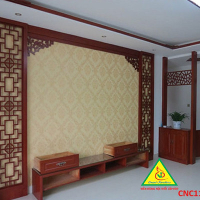 Nền tường phong cách Trung Hoa, bình phong gỗ cắt CNC011 - Nội thất lắp ráp Viendong Adv