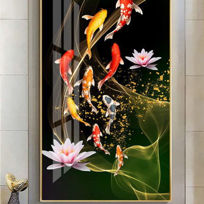 Tranh bóng kiếng Cửu Ngư Quần Hội bên hoa sen BK_0056