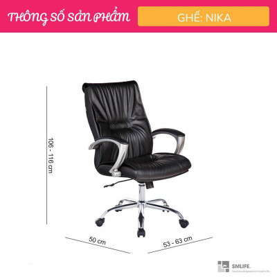 Ghế văn phòng chân xoay lưng trung bọc da SMLIFE Nika