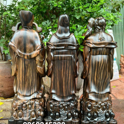 Tượng phật tam đa phúc lộc thọ bằng gỗ mun hoa kt cao 50×15×13cm 