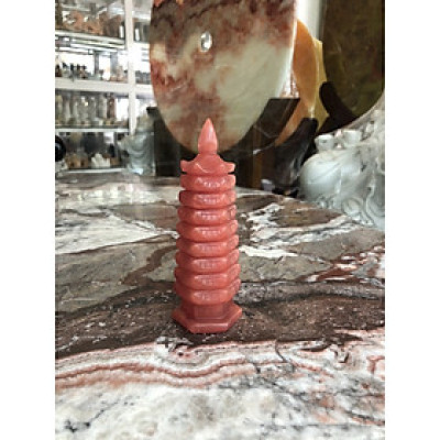 Tháp văn xương 9 tầng đá núi lửa Obsidian đỏ cầu công danh tài lộc