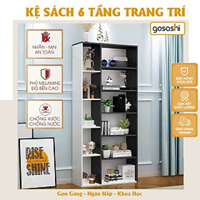 Kệ Sách, Giá Sách 6 Tầng Trang Trí, Decor Phòng Phong Cách Bắc Âu Thương Hiệu Gosashi - KS6Tang