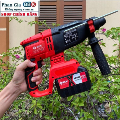 [LOẠI 1] Máy Khoan Đục Bê Tông 3 Chức Năng Dùng Pin KEN 199V Động Cơ Không Chổi Than Bộ 2 Pin 15cell