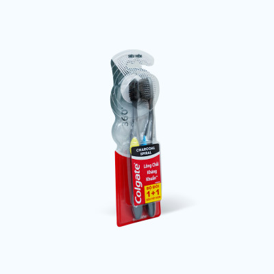 Bộ Đôi Bàn Chải Đánh Răng COLGATE 360 Charcoal Spiral Lông Chải Siêu Mềm Xoắn Kép Phủ Than