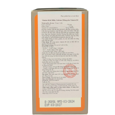 Viên Sữa Canxi Tăng Chiều Cao Vitatree Kids Milky Calcium 330mg plus Vitamin D3 Nhập Khẩu Từ Úc 60 viên/ lọ