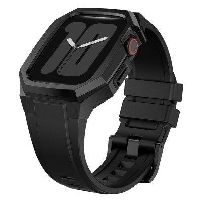 Ốp Case Vỏ Thép Không Gỉ bảo vệ tích hợp dây đeo Fluororubber cho Apple Watch Series 10 Size 46mm - Hàng Chính Hãng