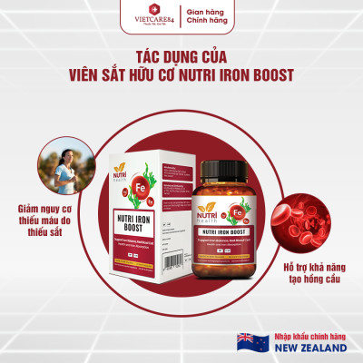[Mua 2 Tặng 1] Viên Sắt Hữu Cơ New Zealand Nutri Iron Boost 30 Viên | Giúp Bổ Sung Sắt, Acid Folic Cho Cơ Thể - Nhập Khẩu Chính Hãng