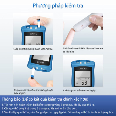 Hộp 50 Que Thử Đường Huyết Safe AQ UG Chính Hãng Sinocare Tặng Kèm 50 Kim Chích Máu