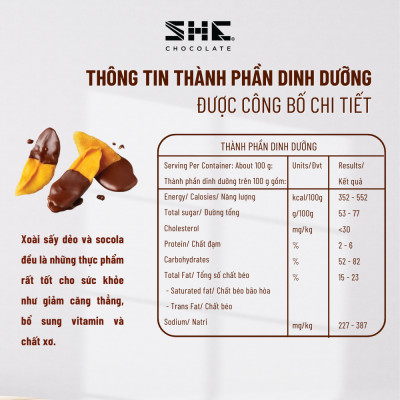 Xoài nhúng Socola - Túi 500g - SHE Chocolate - Đa dạng vị giác, tốt cho sức khỏe, bổ sung năng lượng. Quà tặng người thân, dịp lễ, thích hợp ăn vặt