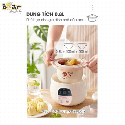 Nồi chưng yến điện Bear, Nồi nấu chậm 0.8L Bear Chính hãng, nấu cháo bản Quốc tế - Hàng chính hãng