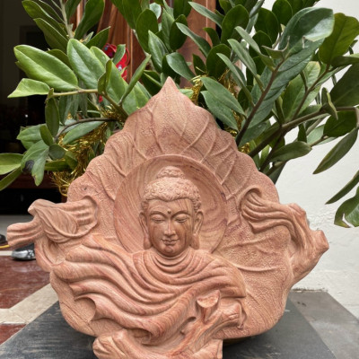 Diện phật thích ca lá bồ đề bằng gỗ hương đá kt mặt rộng 40×40×3,5cm