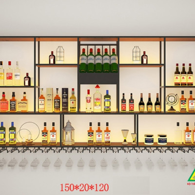KỆ TRƯNG RƯỢU KHUNG SẮT – MẶT GỖ CÓ ĐÈN 5KRS04 - NỘI THẤT LẮP RÁP VIENDONGADV