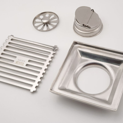 Phễu thu sàn - thoát sàn chống hôi Inox SUS 304, 10cm x 10cm Eurolife EL-HG04 ( Trắng bạc)