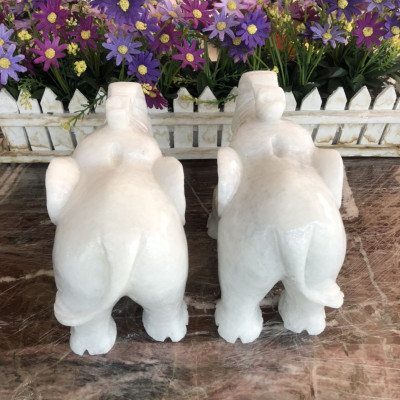 Tượng con voi phong thủy đá cẩm thạch trắng - Dài 20cm