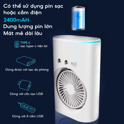 Quạt hơi nước tích điện Half Horse, xoay 180 pin 2500 mAh, thời gian sử dụng 6 tiếng, hàng chính hãng