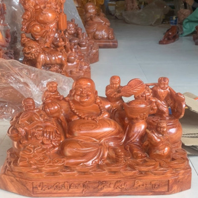 Tượng phật di lặc ngũ phúc bằng gỗ hương đá liền khối  kt 40×20×20cm