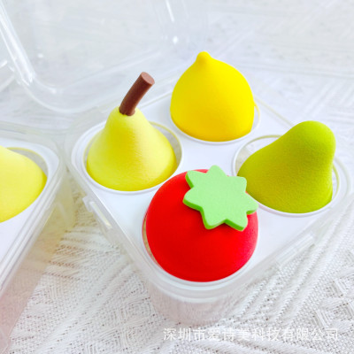 Bộ 4 bông phấn trang điểm hình quả trứng lớn , dụng cụ trang điểm hình quả dâu tây, chanh, lê đẹp và cute