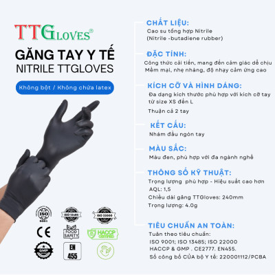 Găng Tay Y Tế Size L Không Bột Nitrile Màu Đen TTGLOVES (100 chiếc)