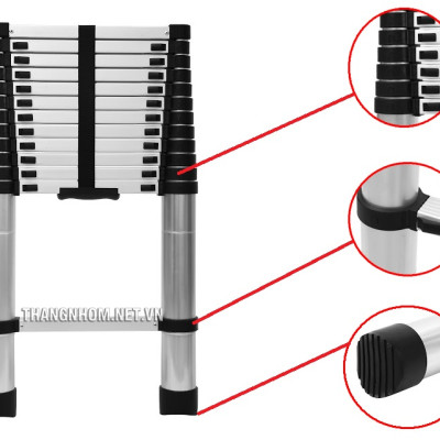 Thang nhôm rút gọn đơn - 13 bậc - 3,8 Mét