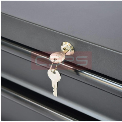 Bộ 2 Tủ dụng cụ CSPS 122cm 08 hộc kéo màu đen mặt ván gỗ kèm vách lưới