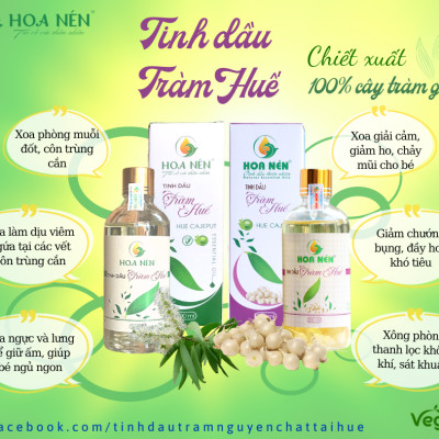 Tinh dầu Tràm Huế nguyên chất Hoa Nén 100ml - Chuẩn VietGAP - Chăm sóc sức khỏe mẹ và bé 