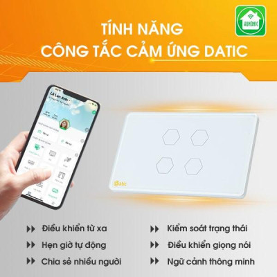 Ổ Cắm Tích Hợp 2 Nút Công Tắc Wifi Hunonic Datic Bật Tắt Từ Xa Trên Điện Thoại & Ra Lệnh Giọng Nói