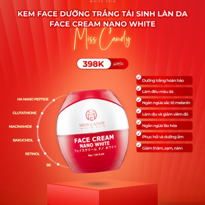 Bộ 3 Sản Phẩm Dưỡng Trắng Da Mờ Thâm, Sạm, Nám, Tàn Nhang MISS CANDY Giúp Tái Sinh Làn Da Gồm: Serum HA Peptide 30ml + Kem Dưỡng Trắng Da Face Nano 30g + Kem Chống Nắng Dưỡng Trắng Da 50g - PHỤNG BEAUTY