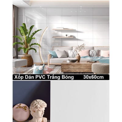 Bộ 10 Tấm Xốp Dán Tường 3D PVC Đá Trắng Ít Vân 60x30cm Keo Sẵn Dày 2,5mm Cao Cấp, Sang Trọng