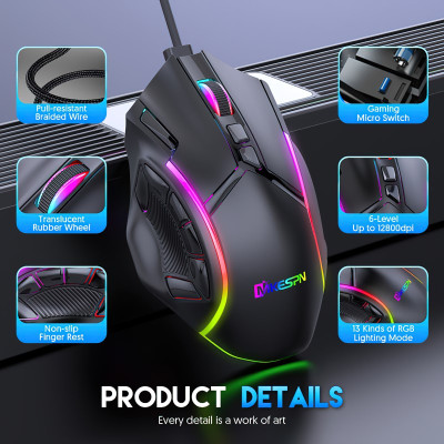 Chuột Gaming Esport macro X15 Led RGB 12800 DPI 12 phím cho máy tính laptop hàng nhập khẩu