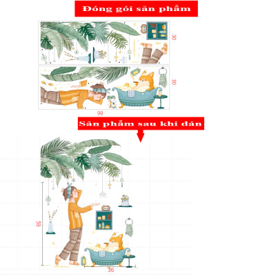 Sticker Giấy Dán Tường Decal Dán tường Tranh Dán Tường Trang Trí Tường Mẫu Cô Gái Và Chú Mèo ZH-1017