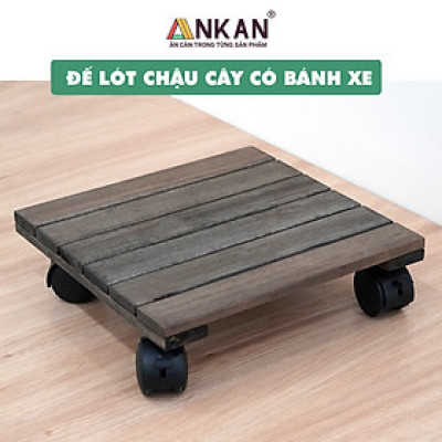 Đế Lót Chậu Cây Có Bánh Xe Thương Hiệu ANKAN, Đế Để Chậu Cây, Mặt Vuông Bằng Gỗ Tràm, Màu Đen Đường Kính 30 Cm, Tải Trọng 80kg - Hàng Xuất Khẩu