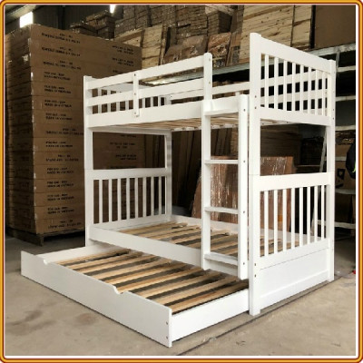 Giường 2 tầng màu trắng Tundo trên 1m dưới 1m2 kèm 2 học tủ