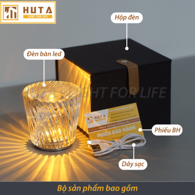 Đèn Bàn Led Quầy Bar HUTA PLCOC Cao Cấp Sang Trọng Pin Sạc Tích Điện, Ánh Sáng Vàng Trang Trí Bàn Ăn, Nhà Hàng, Lounge, Sự Kiện