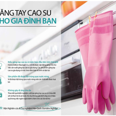 Bộ 4 Đôi Găng Tay cao Su Tự Nhiên Hàn Quốc Có Móc 38cm