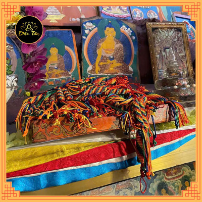 Dây treo chỉ ngũ sắc cát tường thủ công Tây Tạng may mắn bình an trang trí treo xe, móc khóa ban thờ Mật Tông