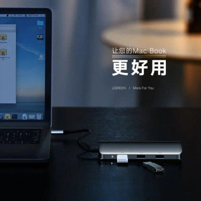 Ugreen UG50319CM163TK Bộ chuyển đổi TYPE C sang 3 USB 3.0 + HDMI + VGA + hỗ trợ nguồn TYPE C - HÀNG CHÍNH HÃNG