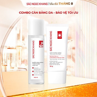 Bộ đôi dưỡng ẩm và bảo vệ da trước ánh nắng Sắc Ngọc Khang: Nước hoa hồng 145ml + Kem chống nắng 50g